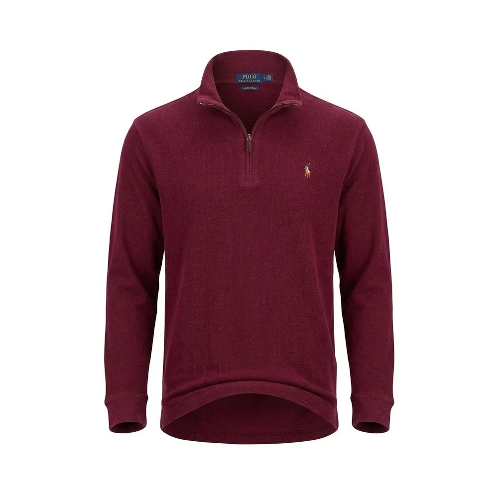 Polo Ralph Lauren Estate Rib‎ Quarter Zip Sweater Men's Large Burgundy Cotton